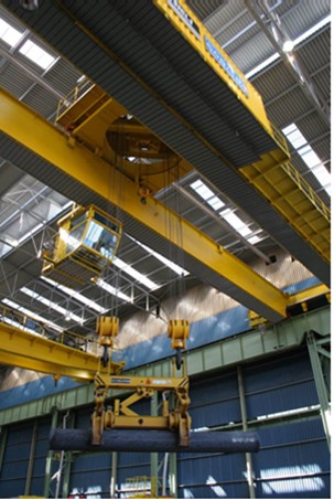 Danieli semi finished product  handling crane, with rotating trolley